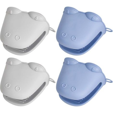 2 Paires Gant de Cuisine Épais en Silicone, Mini Gants Four Silicone Résistants à La Chaleur, Gant Cuisine Anti Chaleur, Manique Antidérapante pour Cuisson, Barbecues et Grillades (Gris, Rose) (1/5)