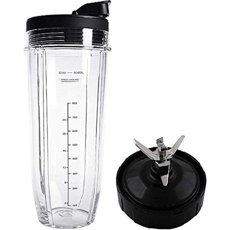Couvercle à clapet et gobelet 32OZ + lame 7 ailettes pour blender Nutri Ninja Auto IQ 1000W – Pièces de rechange compatibles BL482 BL480-30 BL482-30 BL682 (1/5)