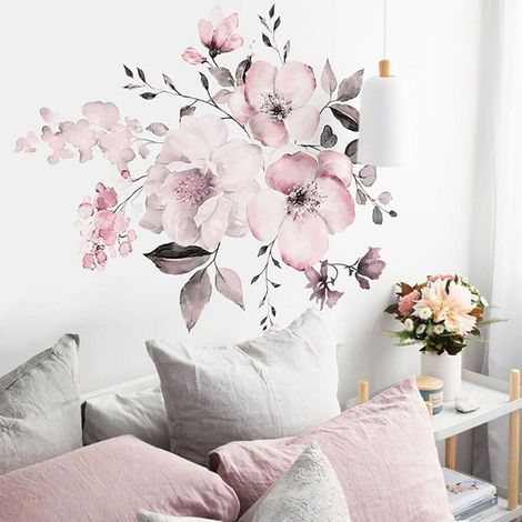 Rose blanche Aquarelle de Pivoines en Fleurs Autocollants de Mur de Mur Autocollants de décor à la maison (1/5)