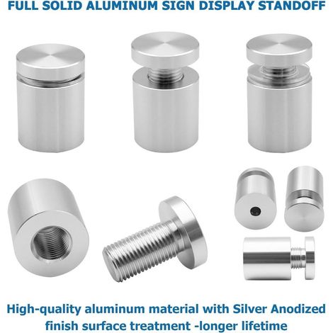 Set mit 4 robusten Aluminium-Wandhalterungen für Werbeschilder – Für Acrylrahmen – 19 x 20 mm – Eloxiertes Silber (1/5)