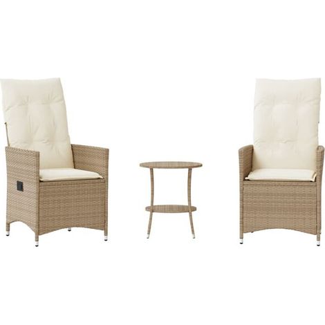 Ensemble de Mobilier d'Extérieur 3 Pièces en Résine Tressée, Table et Chaises avec Coussins Beige pour Terrasse, Jardin ou Petit Bistrot (1/5)