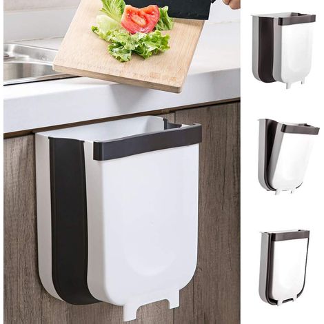 Poubelle pliable, poubelle suspendue améliorée avec support pour sac poubelle pour porte de placard de cuisine, poubelle pour cuisine, chambre, voiture, camping - 5L (petite) (1/5)