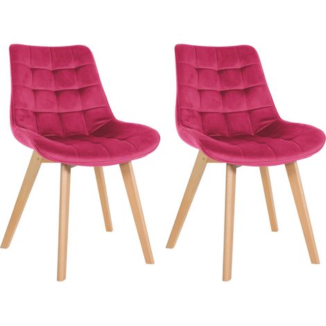 Lot de 2 chaises de salle à manger design scandinave coutures carrées en velours rouge pieds en bois clair 100007325 (1/5)