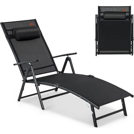 COSTWAY Sonnenliege klappbar, Gartenliege mit Kopfstütze, 7 verstellbaren Rückenlehnen, Klappliege bis 150 kg belastbar, tragbarer Liegestuhl für Garten, Hinterhof, Balkon (Schwarz)