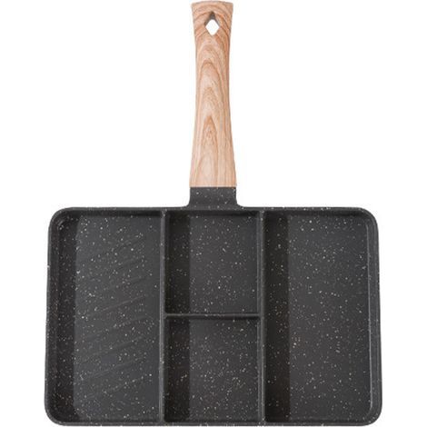 Gril divisé Maifan, revêtement en pierre, aluminium, chauffage uniforme, antiadhésif, multifonctionnelle, 4 compartiments, poêle à petit-déjeuner pour faire frire œufs, steaks et légumes, noir