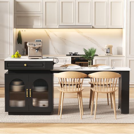 Isola cucina allungabile con LED e prese USB/Type-C, nero DESVIAE (1/5)