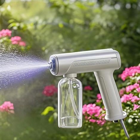 Pistolet à pulvérisation nano Lab : Atomiseur portable sans fil de 268ml avec lumière bleue, pour le nettoyage domestique et l’arrosage des plantes, pulvérisateur léger et puissant (1/5)