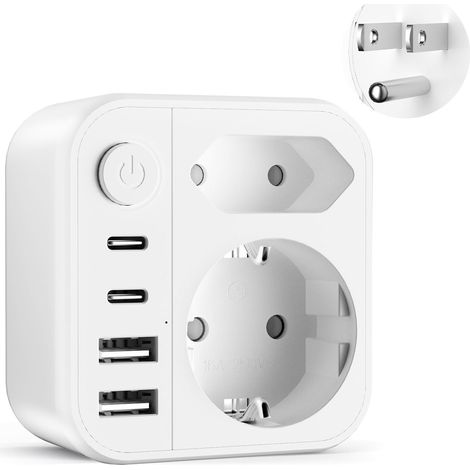 6 en 1 Adaptateur Prise USA, Adaptateur de Voyage USA avec 2 Prises,2 USB,2 Type-C,Adaptateur Type B avec Interrupteur Principal pour États-Unis, Canada, Mexique,Thaïlande (1/5)