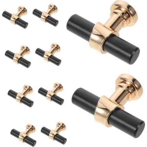 BUNTHAUS 10 Pièces Lot de Poignées de Porte Armoire Noir et Doré Boutons Tiroir Résistants Poignées de Meuble pour Cuisine Chambre et Placard Trou Unique