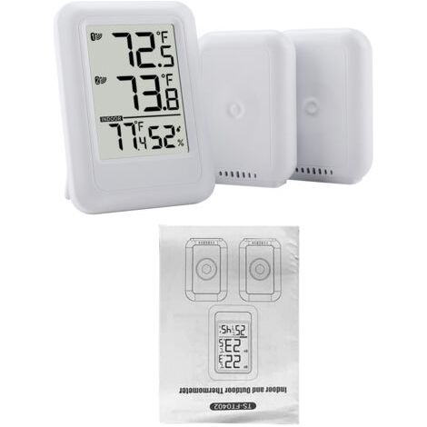 Thermomètre intérieur/extérieur à 2 capteurs, écran 6,5 cm (2,56 pouces), mesure de la température et de l'humidité, portée de 100 m (328 pieds) (Blanc) (1/5)
