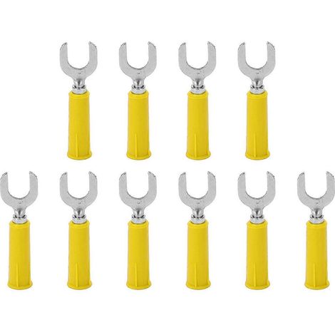 10 Stück Gabel-Bananenstecker-Drahtverbinder, Messing, PVC-Optik, 4 mm/0,2 Zoll Bohrung, 8 mm/0,3 Zoll U-Form