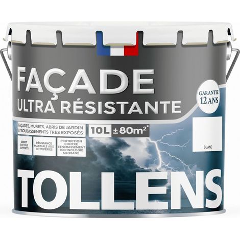 Tollens – Peinture façade ultra résistante – Protection contre salissures – Recouvrable en 2H – Mat blanc – 10L – Technologie siloxane