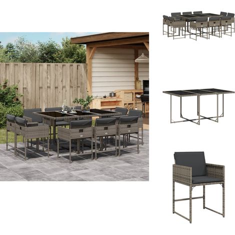 Ensemble à manger de jardin 11pcs avec coussins gris poly rotin - Salon De Jardin - Meuble De Jardin - Set De Jardin - Mobilier De Jardin - Table De Jardin (1/5)