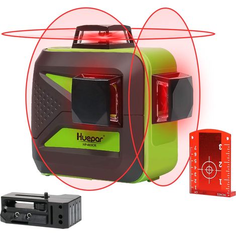 Huepar 603CR 3 x 360 Niveau Laser Croix Rouge, Ligne Laser Auto-nivellement avec Mode Pulsé Extérieur, Distance de Travail 20m, (Pile au lithium universelle, Pile AA et Support magnétique Incluse) (1/5)