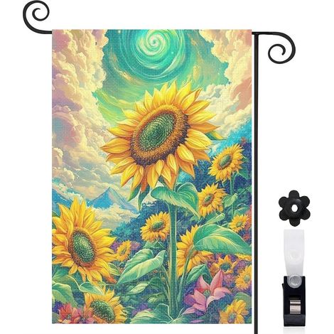 Drapeau de jardin Bienvenue en toile double face 30 x 45 cm double face décoration extérieure (1/5)