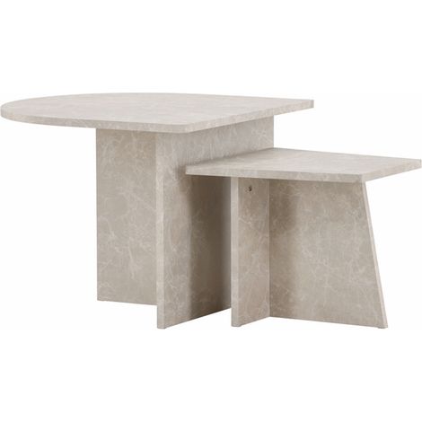 Lot de 2 Tables Basses Effet Marbre "Sala" 60cm Beige