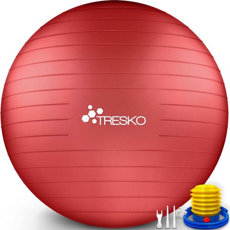 TRESKO Palla da ginnastica a prova di strappo palla da seduta palla da Yoga con pompa 300 kg Rosso 55cm