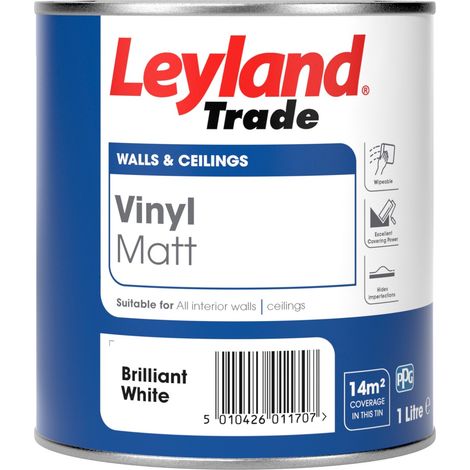 Leyland Trade Vinyl Matt Emulsion Paint - Brilliant White - 1L