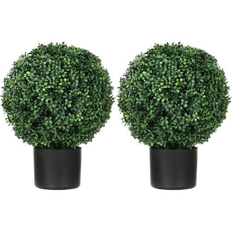 Set de 2 plantas artificiales de boj con protección UV en maceta, 52 cm, verde (1/5)