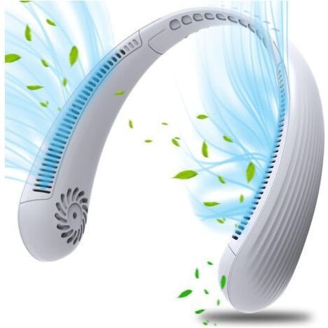 Ventilateur cou Portable,USB Ventilateur sans lame Silencieux, Collier Ventilateur Nuque Refroidisseur(Blanc pur) (1/5)