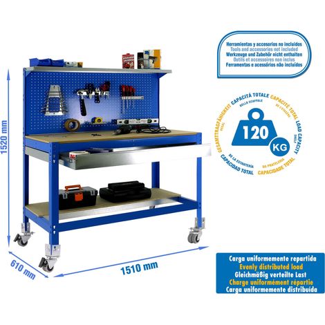 Simonrack Robuster Arbeitsbank Blau mit Rädern