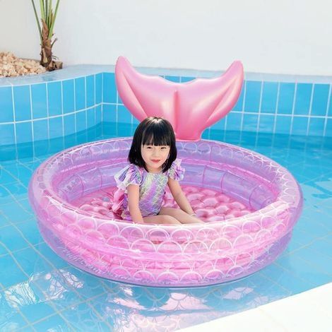 Aufblasbarer Pool, aufblasbares Meerjungfrauen-Poolhaus für Kinder und Babys, rosa runder Pool mit schwimmendem Luftkissen (150 cm) (1/4)