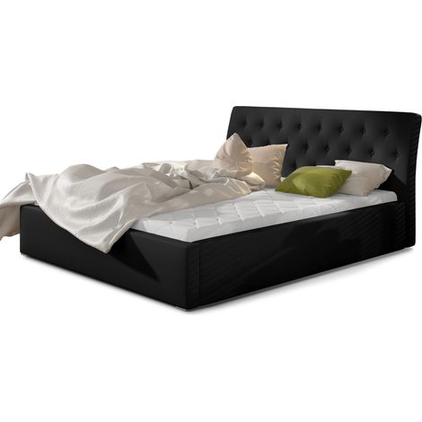 Lit simili cuir capitonné Venizia avec sommier-Noir-160x200-Version avec sommier (1/5)