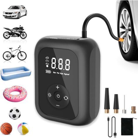 Air Compressor for Car Tires, Cordless Tire Inflator, Electric Bicycle Pump, Portable Air Compressor with LCD Display (1/5)
