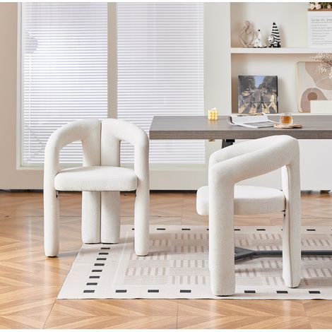 Set di 2 sedie da pranzo moderne con braccioli, ciniglia beige, portata 150 kg (1/5)