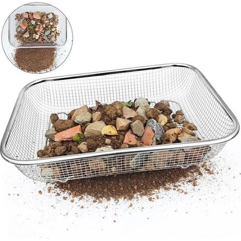 Tamis de jardin en acier inoxydable, tamis à compost, tamis à terre, tamis métallique, pour terre, sable, gravier, pierres, etc., panier à tamis robuste spécialement conçu pour le jardin (1/5)