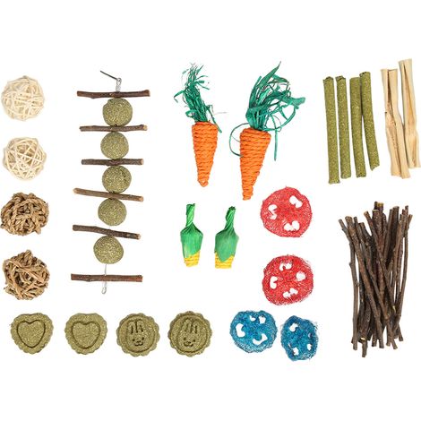 Lot de 20 balle mâcher jouets gazon gâteau ensemble pour hamster lapin en rotin bambou - qualité premium, facile à nettoyer (1/5)