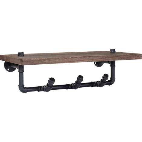Appendiabiti da parete con 3 ganci e mensola design industriale marrone 040000980