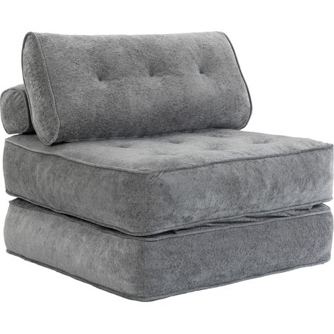 Fauteuil convertible 1 place 95 x 220 cm avec 2 oreillers, siège épais, fauteuil-lit chauffeuse 3 en 1, gris clair, pour salon, confort optimal (1/5)