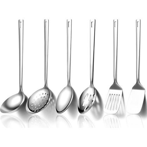 6 pièces, ustensiles cuisine acier inoxydable, poignées ergonomiques, résistant à 300 °C, pour tous types de poêles et casseroles