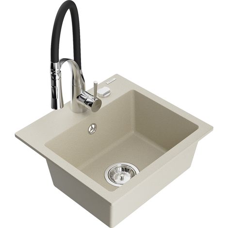 Mexen Milo 1-Becken-Granit-Spüle mit Mischbatterie Aster, Beige - 6505-69-73450-07 (1/5)