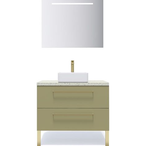 Meuble de salle de bain suspendu vasque à poser 90cm 2 tiroirs Vert olive + miroir - Glasgow (1/5)
