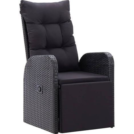 Chaise inclinable de jardin et coussin Résine tressée Noir (1/5)