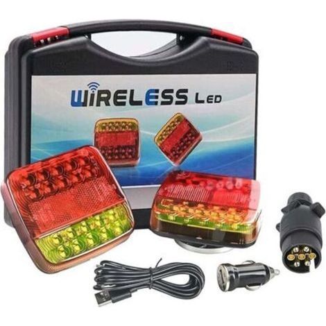 Plaque de feux sans fil pour remorque, kit éclairage arrière remorque magnétique feu led wifi,rechargeable LED feux arrière remorque sans fil magnétique 12V 24V, LED feux de remorque étanche (1/4)