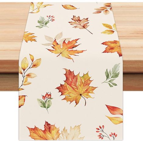 Tischläufer mit Ahornblattmuster für die Herbstzeit, ideal als Dekoration für Küche oder Esszimmer. (1/5)