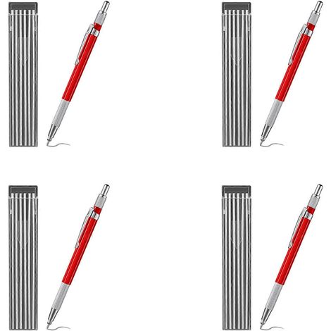 4x Schweißerbleistift mit 48 silbernen Minen, Metallmarker, mechanischer Schweißerbleistift für Rohrschlosser, Fertigung, Rot (1/5)