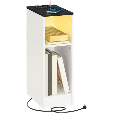 Table d’Appoint avec Station de Charge, Table de Chevet avec Lampe LED à Détection, Bout de Canapé avec Prise, pour Petits Espaces, Salon, Chambre, Noir et Blanc AETHW25UE01 (1/5)