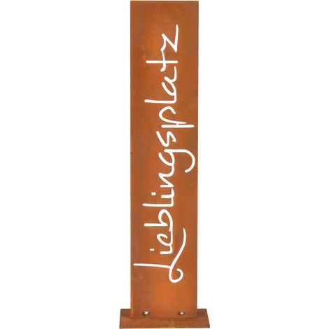 Relaxdays Decorazione da giardino effetto ruggine Lieblingsplatz, 71x20x15 cm, acciaio Corten, targa esterni, marrone
