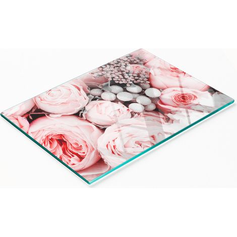 Tablero de cocina de vidrio templado con decoración gráfica de un ramo de flores, 80x52 cm. (1/5)