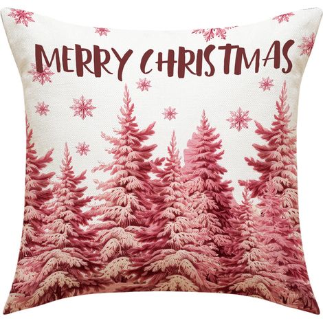 Housse De Coussin Noel - Coton Linen - Motifs Pere Noel Bonhomme De Neige Arbre - 45 X 45 Cm - 1 Unite