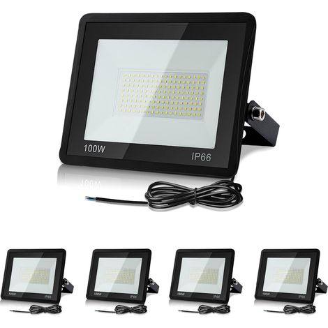 Projecteurs extérieurs 5x 100W LED, Spot super lumineux 8500LM, LED d'éclairage étanches IP66, blanc froid 6000K éclairage mural pour stade, terrain de sport, décoration de jardin (1/5)