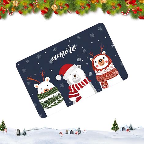 Paillasson de Noël, Ours avec bonnet de Noël, Paillasson d'hiver antidérapant, Tapis d'entrée antidérapant, Paillasson décoratif lavable (1/5)