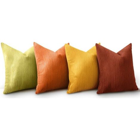 Lot de 4 housses de coussin 45x45 cm en velours côtelé rayé, déco canapé salon chambre, vert dégradé (1/5)