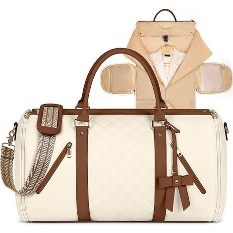 Sac à vêtements de voyage pour femme en cuir convertible avec chaussures, format cabine (1/5)