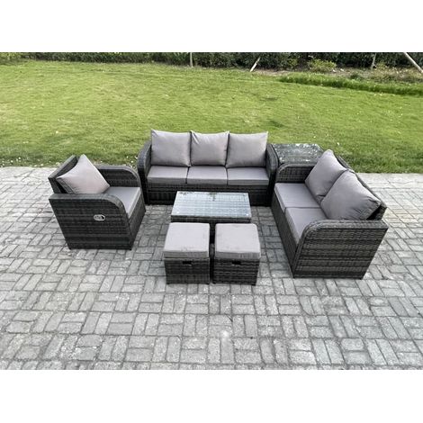 Fimous Rattan Gartenmöbel Set im Balkon 8-Sitzer Garten Sofa Set mit Rechteckiger Couchtisch Liegestühle 3-Sitzer Sofa Beistelltisch (1/5)