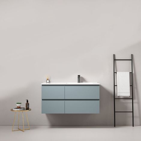 Mobile bagno sospeso 100 cm Blu Avio Lavabo a Destra in Ceramica Senza Specchio - Fiji Paint (1/5)